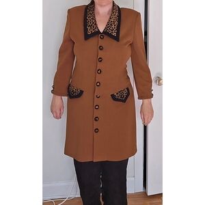 3/$30 Vintage Leopard Trim Brown Blazer Dress Size M/L